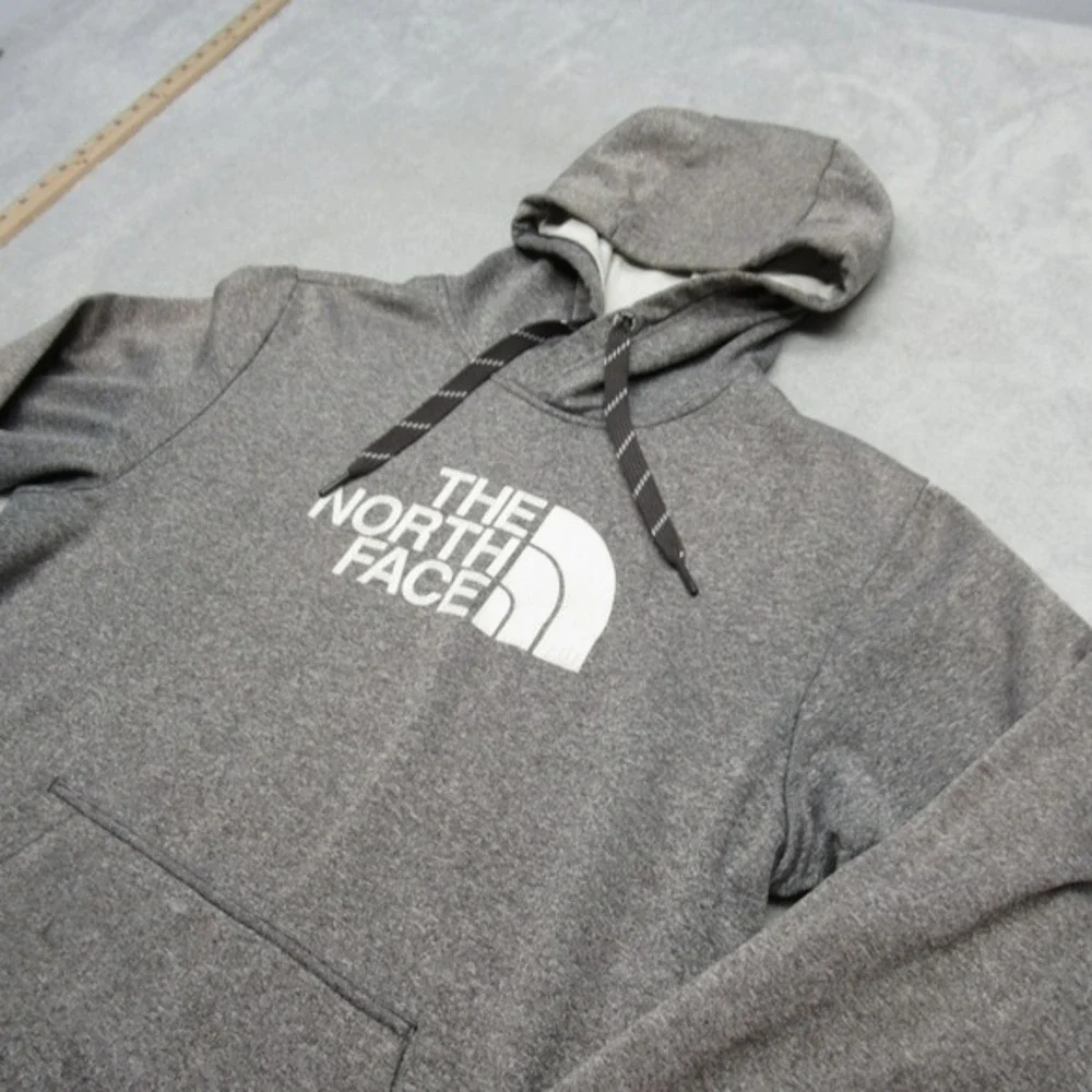 The North Face Hoodie Mens Medium Gray Logo Graphic Fleece Pullover Sweatshirt *